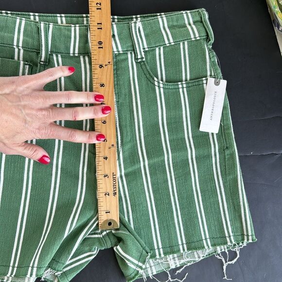 NWT Anthropologie Pilcro Green Striped High Rise Denim Raw Hem Short Women Sz 25 - Picture 13 of 16